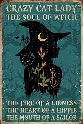 Vintage Crazy Cat Lady The Soul Of Witch Gift Halloween Metal Tin Poster Indoor Outdoor Home Bar Coffee Kitchen Wall Decor Halloween Painting Metal Plate 8x12 Inch in Kuwait