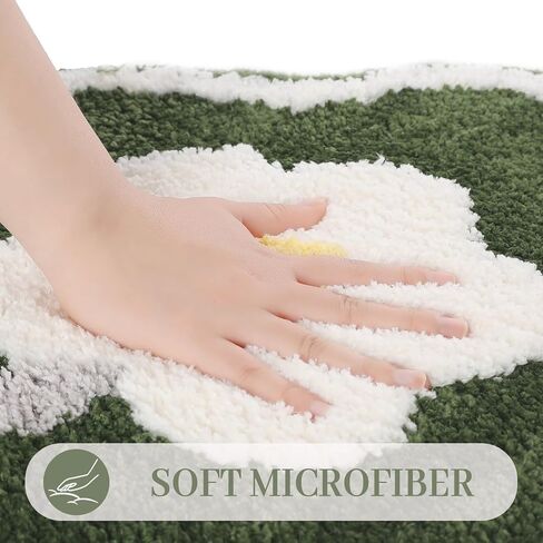 Tyrafry Toilet Bath Rug, U-Shaped Non-Slip Toilet Rug, Flower Rug for Bathroom Floor Soft Plush Microfiber Mat Super Absorbent Washable Bath Shower Mat, 19.5 x 21.5 Inches, Green in Saudi Arabia