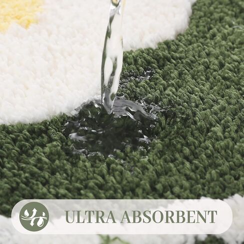 Tyrafry Toilet Bath Rug, U-Shaped Non-Slip Toilet Rug, Flower Rug for Bathroom Floor Soft Plush Microfiber Mat Super Absorbent Washable Bath Shower Mat, 19.5 x 21.5 Inches, Green in Saudi Arabia