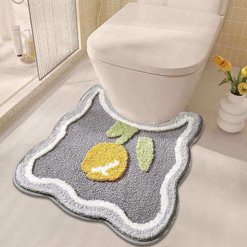 Tyrafry Toilet Bath Rug, U-Shaped Non-Slip Toilet Rug, Flower Rug for Bathroom Floor Soft Plush Microfiber Mat Super Absorbent Washable Bath Shower Mat, 19.5 x 21.5 Inches, Green in Saudi Arabia