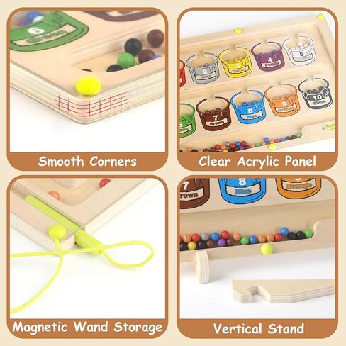 Joyreal Magnetic Color and Number Maze - Wooden Magnetic Puzzles Board for Toddlers, Montessori Counting Matching Color Sorting Toys, Fine Motor Skills Learning Toys for Kids Preschoolers in Kuwait