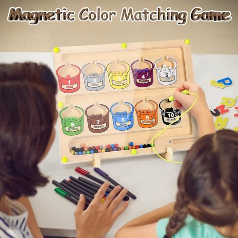 Joyreal Magnetic Color and Number Maze - Wooden Magnetic Puzzles Board for Toddlers, Montessori Counting Matching Color Sorting Toys, Fine Motor Skills Learning Toys for Kids Preschoolers in Kuwait