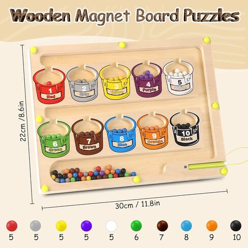 Joyreal Magnetic Color and Number Maze - Wooden Magnetic Puzzles Board for Toddlers, Montessori Counting Matching Color Sorting Toys, Fine Motor Skills Learning Toys for Kids Preschoolers in Kuwait