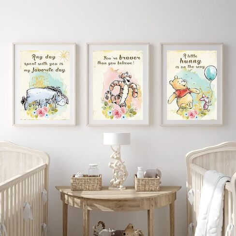 ديكور حائط فينتاج ويني بطباعة ذا بوه - مجموعة من 6 قطع، 8 × 10 انش لتزيين حفلات استقبال المولود الجديد والحضانة واعياد الميلاد وديكور غرفة النوم in Kuwait