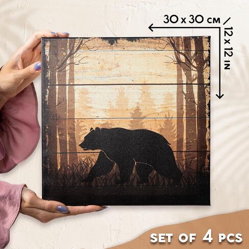 DIMARONGTON Wild Animal Canvas - Rustic Cabin Decor Wildlife Wall Art - 12x12 Deer Wolf Eagle Bear Canvas Wall Art - Woodland Wall Art - Cabin Wall Art 4 Pack in Kuwait