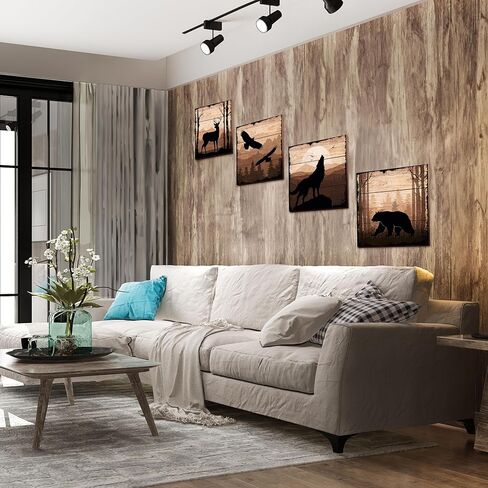 DIMARONGTON Wild Animal Canvas - Rustic Cabin Decor Wildlife Wall Art - 12x12 Deer Wolf Eagle Bear Canvas Wall Art - Woodland Wall Art - Cabin Wall Art 4 Pack in Kuwait