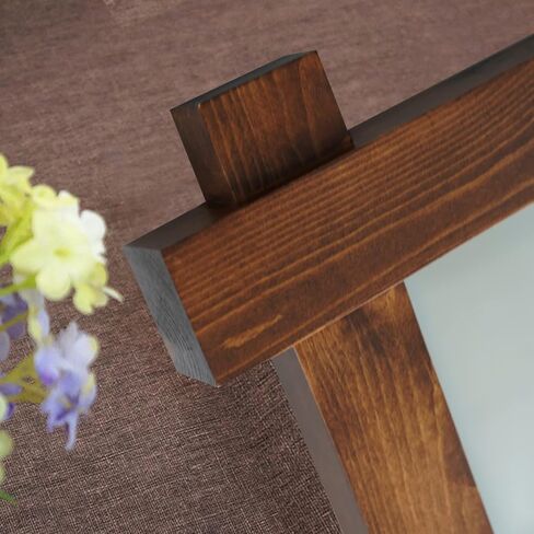 مرآة حائط بإطار من الخشب الصلب من CrossROBBIN، مرآة زينة للحمام الريفي لديكور المزرعة، مقاس 81.28 سم × 60.96 سم، بني ريفي in Kuwait