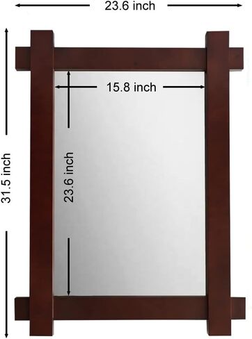 مرآة حائط بإطار من الخشب الصلب من CrossROBBIN، مرآة زينة للحمام الريفي لديكور المزرعة، مقاس 81.28 سم × 60.96 سم، بني ريفي in Kuwait