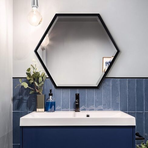 Kate and Laurel Calter Modern Hexagon Framed Wall Mirror, 22 x 26, Black, Chic Indie Room Decor for Wall in Kuwait