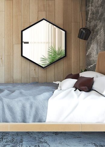 Kate and Laurel Calter Modern Hexagon Framed Wall Mirror, 22 x 26, Black, Chic Indie Room Decor for Wall in Kuwait