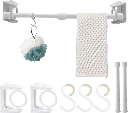 Tension Rods,Tension Rod For Closet Of No Drilling,With Rotatable Bracket and S-Hooks,Adjustable Extension For Bathroom Corner Storage Bar,DIY Cupboard Small Curtain Rods in Saudi Arabia
