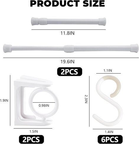 Tension Rods,Tension Rod For Closet Of No Drilling,With Rotatable Bracket and S-Hooks,Adjustable Extension For Bathroom Corner Storage Bar,DIY Cupboard Small Curtain Rods in Saudi Arabia