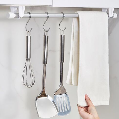 Tension Rods,Tension Rod For Closet Of No Drilling,With Rotatable Bracket and S-Hooks,Adjustable Extension For Bathroom Corner Storage Bar,DIY Cupboard Small Curtain Rods in Saudi Arabia