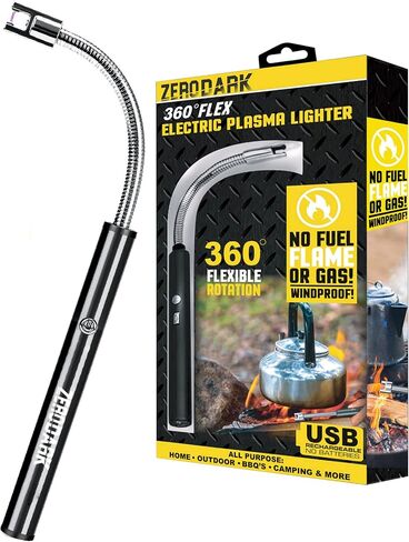 ولاعة بلازما كهربائية مرنة 360 درجة قابلة لاعادة الشحن بمنفذ USB مع قوس طويل ورقبة مرنة 360 درجة للشواء والتخييم والطبخ والشواء والالعاب النارية من زيرو دارك in Kuwait