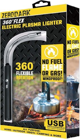 ولاعة بلازما كهربائية مرنة 360 درجة قابلة لاعادة الشحن بمنفذ USB مع قوس طويل ورقبة مرنة 360 درجة للشواء والتخييم والطبخ والشواء والالعاب النارية من زيرو دارك in Kuwait