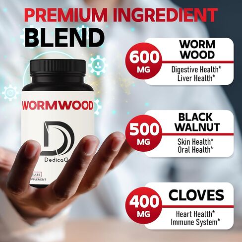 DEDICAD Sweet Wormwood Capsules 1500mg with Black Walnut & Cloves - 240 Vegan Capsules - Artemisia Annua Supplement for Digestive System, Immunity & Body Management in Saudi Arabia