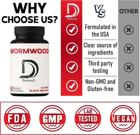 DEDICAD Sweet Wormwood Capsules 1500mg with Black Walnut & Cloves - 240 Vegan Capsules - Artemisia Annua Supplement for Digestive System, Immunity & Body Management in Saudi Arabia