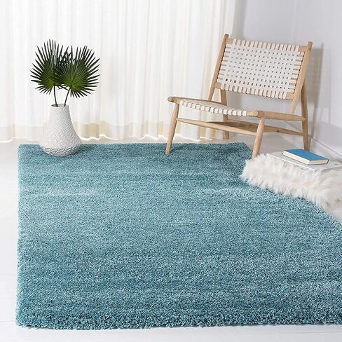 SAFAVIEH Milan Shag Collection Accent Rug - 3' x 5', Aqua Blue, Solid Design, Non-Shedding & Easy Care, 2-inch Thick Ideal for High Traffic Areas in Entryway, Living Room, Bedroom (SG180-6060) in Saudi Arabia