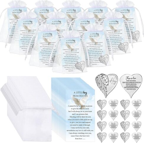 Inbagi 40 Sets Funeral Pocket Token Memorial Angel Sign Coins Set Pocket Angel Coins Heart Pocket Hug Token Poem Cards Organza Bags Gift Celebration of Life Favors Angel Charms Presents for Family in Saudi Arabia