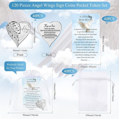 Inbagi 40 Sets Funeral Pocket Token Memorial Angel Sign Coins Set Pocket Angel Coins Heart Pocket Hug Token Poem Cards Organza Bags Gift Celebration of Life Favors Angel Charms Presents for Family in Saudi Arabia
