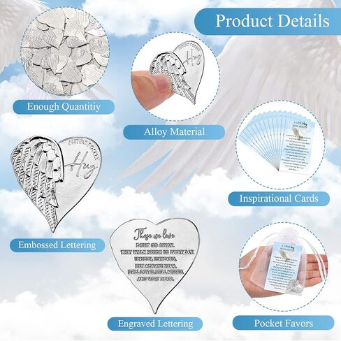 Inbagi 40 Sets Funeral Pocket Token Memorial Angel Sign Coins Set Pocket Angel Coins Heart Pocket Hug Token Poem Cards Organza Bags Gift Celebration of Life Favors Angel Charms Presents for Family in Saudi Arabia