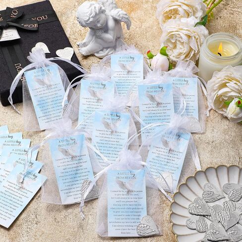 Inbagi 40 Sets Funeral Pocket Token Memorial Angel Sign Coins Set Pocket Angel Coins Heart Pocket Hug Token Poem Cards Organza Bags Gift Celebration of Life Favors Angel Charms Presents for Family in Saudi Arabia
