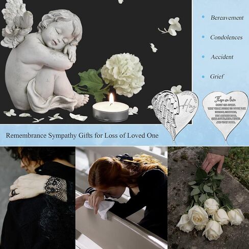 Inbagi 40 Sets Funeral Pocket Token Memorial Angel Sign Coins Set Pocket Angel Coins Heart Pocket Hug Token Poem Cards Organza Bags Gift Celebration of Life Favors Angel Charms Presents for Family in Saudi Arabia