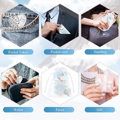 Inbagi 40 Sets Funeral Pocket Token Memorial Angel Sign Coins Set Pocket Angel Coins Heart Pocket Hug Token Poem Cards Organza Bags Gift Celebration of Life Favors Angel Charms Presents for Family in Saudi Arabia