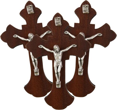 Needzo Wooden Crucifix with Scalloped Edges, Religious Decoration for Home and Bedroom Door Accessory, 3.5 x 2.25 in. (3 Pack) in Saudi Arabia