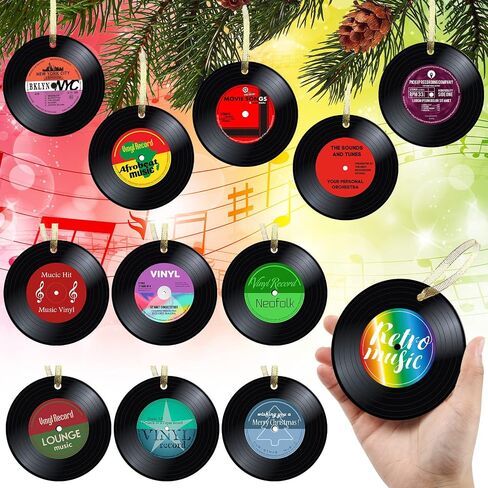 Hotop 48 Pcs Music Records Christmas Ornaments Paper Retro Record Ornament Musical Christmas Tree Ornaments Paper Xmas Golden in Saudi Arabia