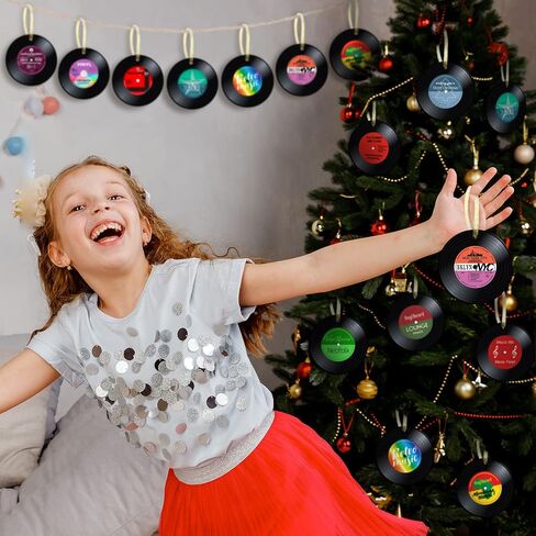 Hotop 48 Pcs Music Records Christmas Ornaments Paper Retro Record Ornament Musical Christmas Tree Ornaments Paper Xmas Golden in Saudi Arabia