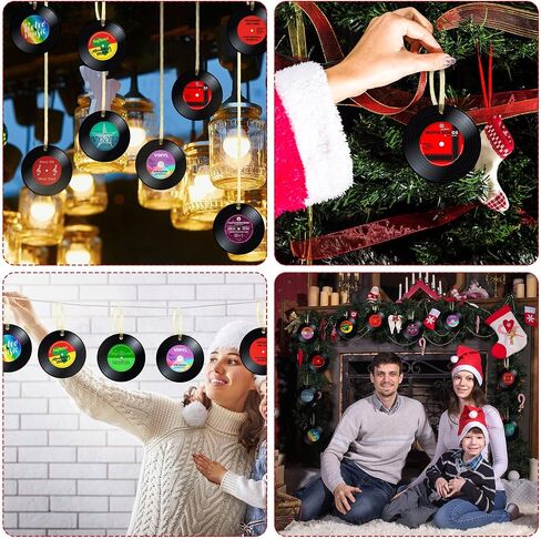 Hotop 48 Pcs Music Records Christmas Ornaments Paper Retro Record Ornament Musical Christmas Tree Ornaments Paper Xmas Golden in Saudi Arabia