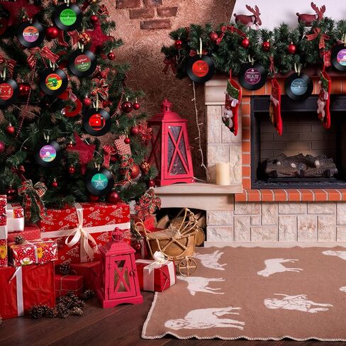Hotop 48 Pcs Music Records Christmas Ornaments Paper Retro Record Ornament Musical Christmas Tree Ornaments Paper Xmas Golden in Saudi Arabia