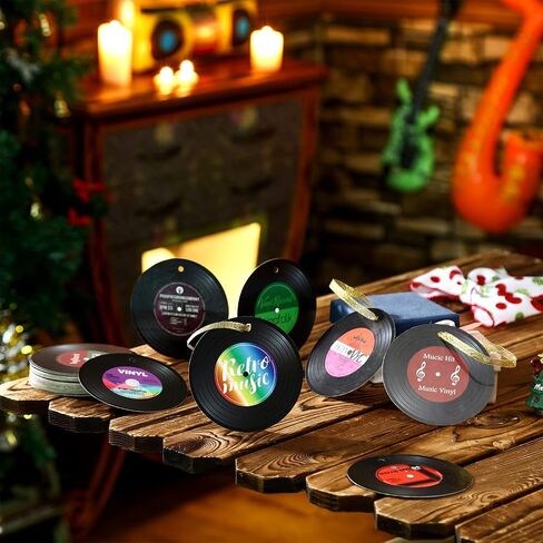 Hotop 48 Pcs Music Records Christmas Ornaments Paper Retro Record Ornament Musical Christmas Tree Ornaments Paper Xmas Golden in Saudi Arabia