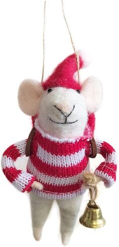 ZJHBONE Wool Felted 5 Pieces Christmas Mouse Ornament Hanging,Felted Animal mice Christmas Tree for Docera. in Saudi Arabia
