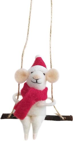 ZJHBONE Wool Felted 5 Pieces Christmas Mouse Ornament Hanging,Felted Animal mice Christmas Tree for Docera. in Saudi Arabia