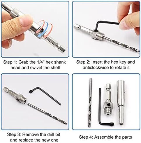مجموعة رؤوس مثقاب المفصلات ذاتية التمركز من Beeiee، مثقاب مفصلي ذاتي المركز للباب مع ساق سداسية 1/4 بوصة 5/64 بوصة، 7/64 بوصة، 9/64 بوصة، 11/64 بوصة in Kuwait