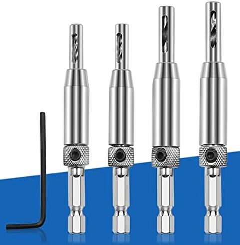 مجموعة رؤوس مثقاب المفصلات ذاتية التمركز من Beeiee، مثقاب مفصلي ذاتي المركز للباب مع ساق سداسية 1/4 بوصة 5/64 بوصة، 7/64 بوصة، 9/64 بوصة، 11/64 بوصة in Kuwait