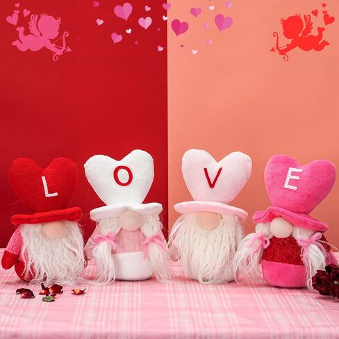 unanscre Valentine's Day Gnomes Plush Elf Decorations - 4PCS Love Mr & Mrs Handmade Gnome Swedish Scandinavian Tomte Dolls for Valentines Day Home Table Ornament, Party Favor Gifts, Tiered Tray Decor in Kuwait