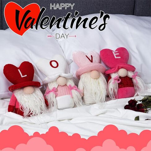 unanscre Valentine's Day Gnomes Plush Elf Decorations - 4PCS Love Mr & Mrs Handmade Gnome Swedish Scandinavian Tomte Dolls for Valentines Day Home Table Ornament, Party Favor Gifts, Tiered Tray Decor in Kuwait