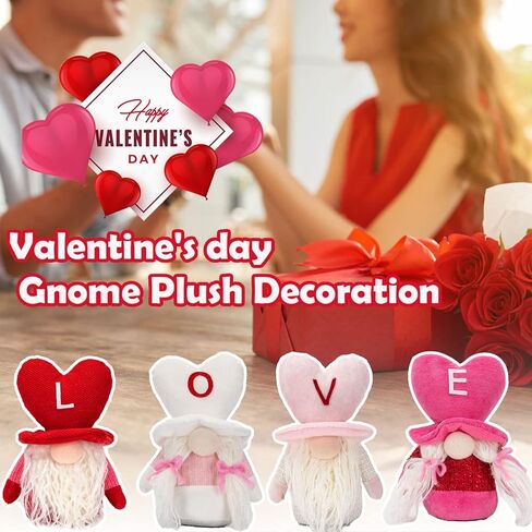 unanscre Valentine's Day Gnomes Plush Elf Decorations - 4PCS Love Mr & Mrs Handmade Gnome Swedish Scandinavian Tomte Dolls for Valentines Day Home Table Ornament, Party Favor Gifts, Tiered Tray Decor in Kuwait