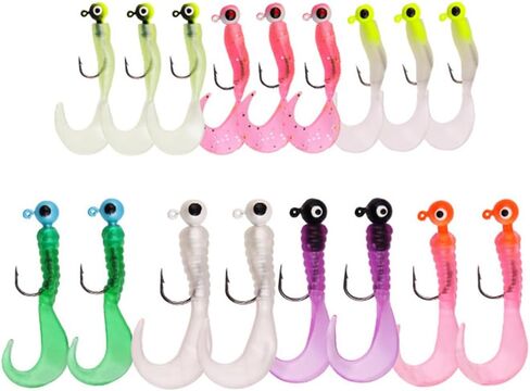 tophomer 17pcs الصيد السحر الرقص رئيس السنانير عدة لينة البلاستيك نكش دودة السحر مع ذيل مجعد crappie الرقص الطعوم الصيد مع السنانير الشائكة لباس سمك السلمون المرقط المياه المالحة المياه العذبة الصيد in Kuwait