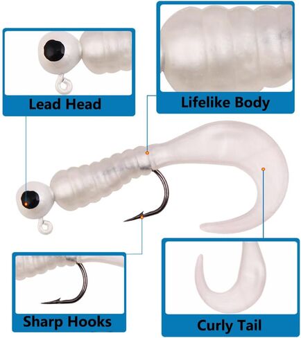 tophomer 17pcs الصيد السحر الرقص رئيس السنانير عدة لينة البلاستيك نكش دودة السحر مع ذيل مجعد crappie الرقص الطعوم الصيد مع السنانير الشائكة لباس سمك السلمون المرقط المياه المالحة المياه العذبة الصيد in Kuwait