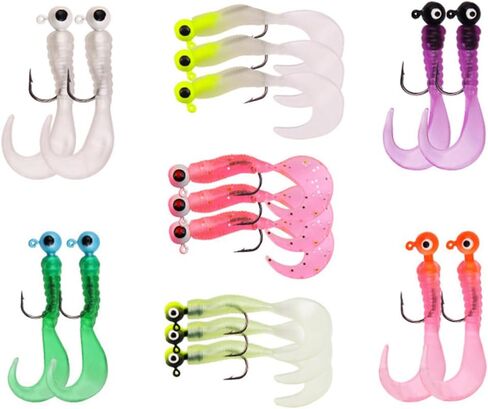 tophomer 17pcs الصيد السحر الرقص رئيس السنانير عدة لينة البلاستيك نكش دودة السحر مع ذيل مجعد crappie الرقص الطعوم الصيد مع السنانير الشائكة لباس سمك السلمون المرقط المياه المالحة المياه العذبة الصيد in Kuwait