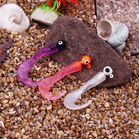 tophomer 17pcs الصيد السحر الرقص رئيس السنانير عدة لينة البلاستيك نكش دودة السحر مع ذيل مجعد crappie الرقص الطعوم الصيد مع السنانير الشائكة لباس سمك السلمون المرقط المياه المالحة المياه العذبة الصيد in Kuwait