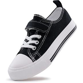 Kids Canvas Sneakers Casual Lightweight Toddler Boys and Girls Low Top Adjustable Strap Canvas Shoes