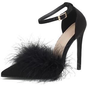 YIBLBOX Women's Open Toe Sandal Fluffy Feather Lace Up Strappy High Heel Shoes