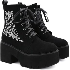 rui yue Womens Platform Boots Round Toe Chunky Ankle Boots Punk Boots Lace Up&Zipper Combat Boots in Kuwait