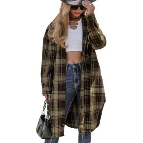 Amegoya Women's Casual Plaid Lapel Shacket Jacket Wool Blend Button Up Shirt Loose Oversize Coat