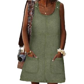 BZB Women's Sleeveless Casual Denim Dress Crewneck Vintage Overall Mini Dress with Pockets